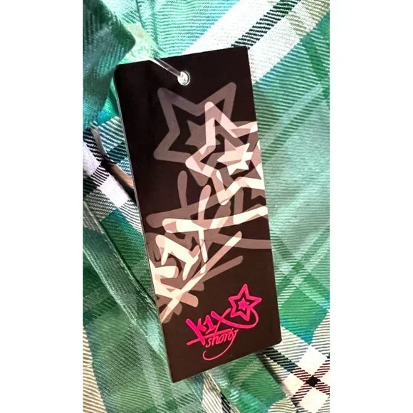 K1X Shorty Skort Skirt Shorts Green Check Plaid Elastic Waist Womens Small - Picture 8 of 8